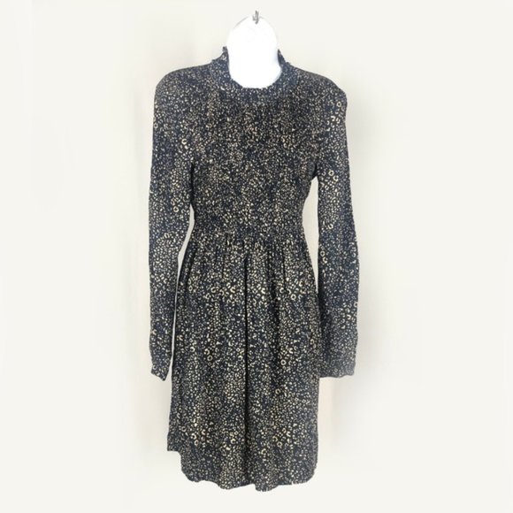 🟣Zara Navy and Cream Leopard Print Dress - Picture 1 of 3